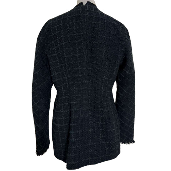 Tory Burch Slim Tweed Jacket Black Gold Logo Button Size 12 New With Tags - Picture 13 of 13